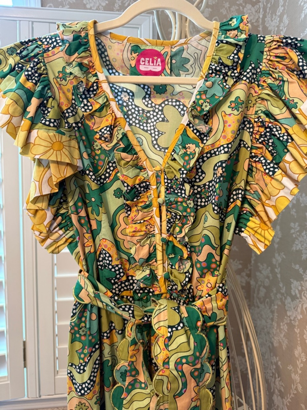 Celia B. Green funky Floral Print V-Neck Midi Dress - Picture 2 of 11